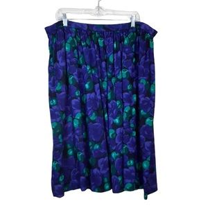 Vintage Ricky Size 16 Purple Green Floral Pleated Skirt 100% Rayon